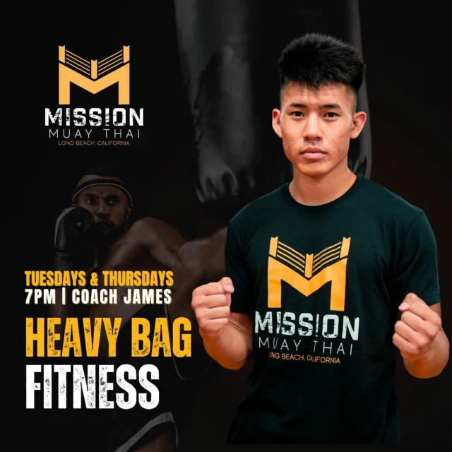 Heavy Bag Fitness classes are back! Join us every Tuesday & Thursday evenings at 7 pm with @trainerjae_ 🥊 

Register for our high-intensity fitness class and train Muay Thai techniques while delivering powerful strikes to help build full body strength and endurance - get ready for an intense workout. 

Gold Program Class: 
• Limited to 20 students per class
• High-intensity intervals utilizing punches, kicks, elbows, and knees 
•Fitness classes developed for timed rounds and supersets (plyometrics, calisthenics) 

See you all in class, and let’s get ready to level UP!
•••
#muaythaitraining #muaythaistriking #muaythai #lbc #missionmuaythailb