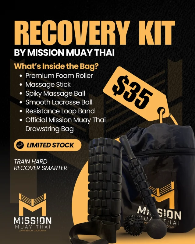 RECOVERY JUST GOT AN UPGRADE!
Our Mission Muay Thai Recovery Kits are officially HERE! Built for serious, goal-minded athletes who know the real gains happen AFTER the training grind!
Includes:
✔️ Premium Foam Roller
✔️ Massage Stick
✔️ Spiky Massage Ball
✔️ Smooth Lacrosse Ball
✔️ Resistance Loop Band
✔️ Official Mission Muay Thai Drawstring Bag
Just $35!
Limited stock — grab yours before they’re gone!
•••
#TrainHardRecoverSmarter #missionmuaythailb #recovery